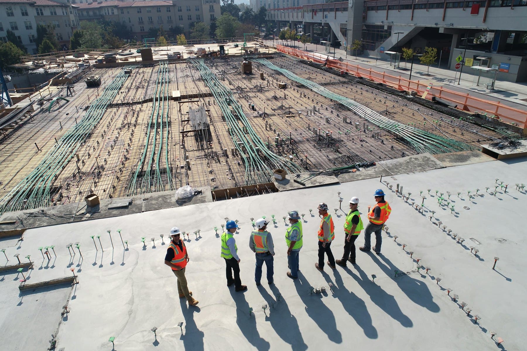 A site crew reviewing a slab